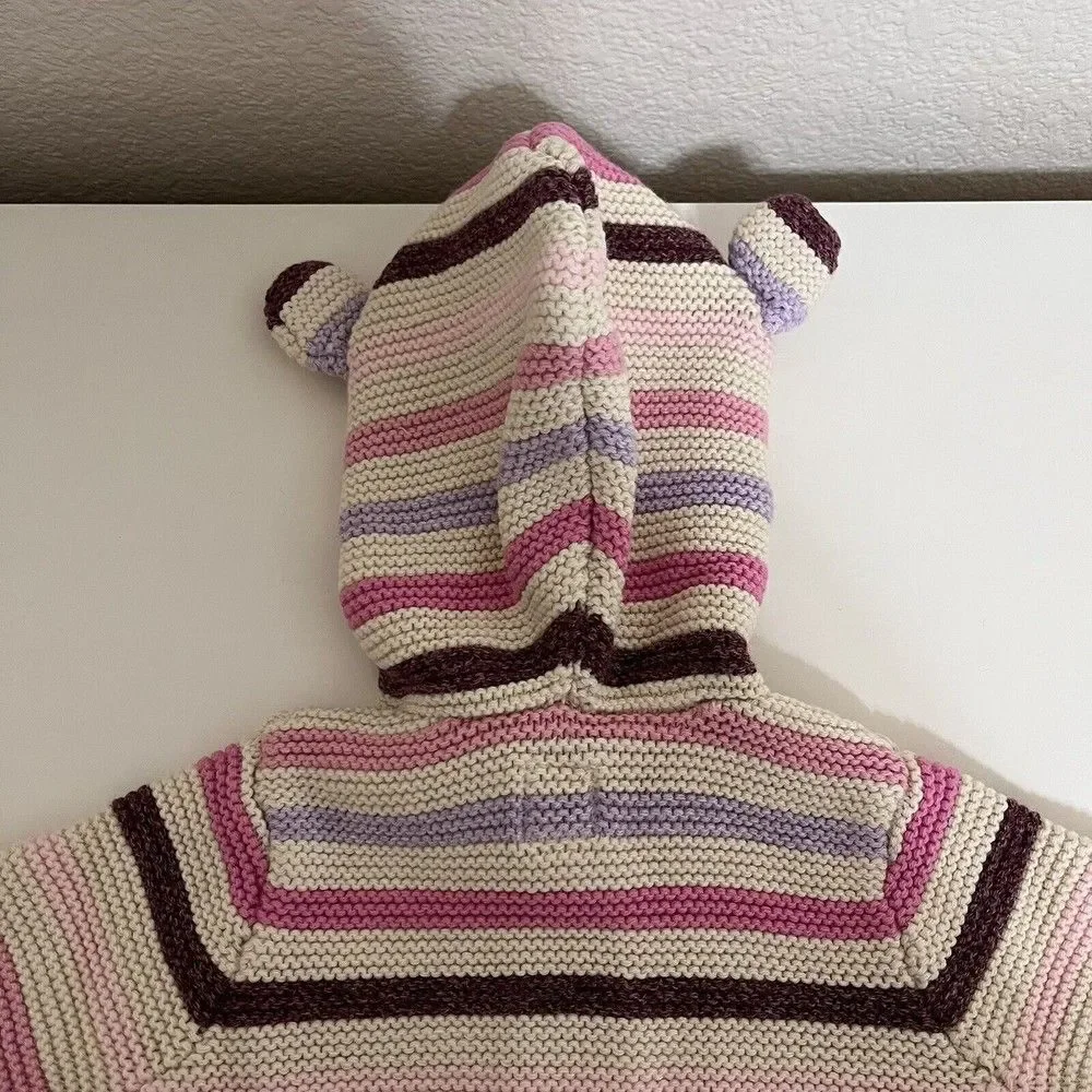 Baby Gap Garter Sweater Cardigan Pink Purple Striped Girls Size 3-6 Months NWT